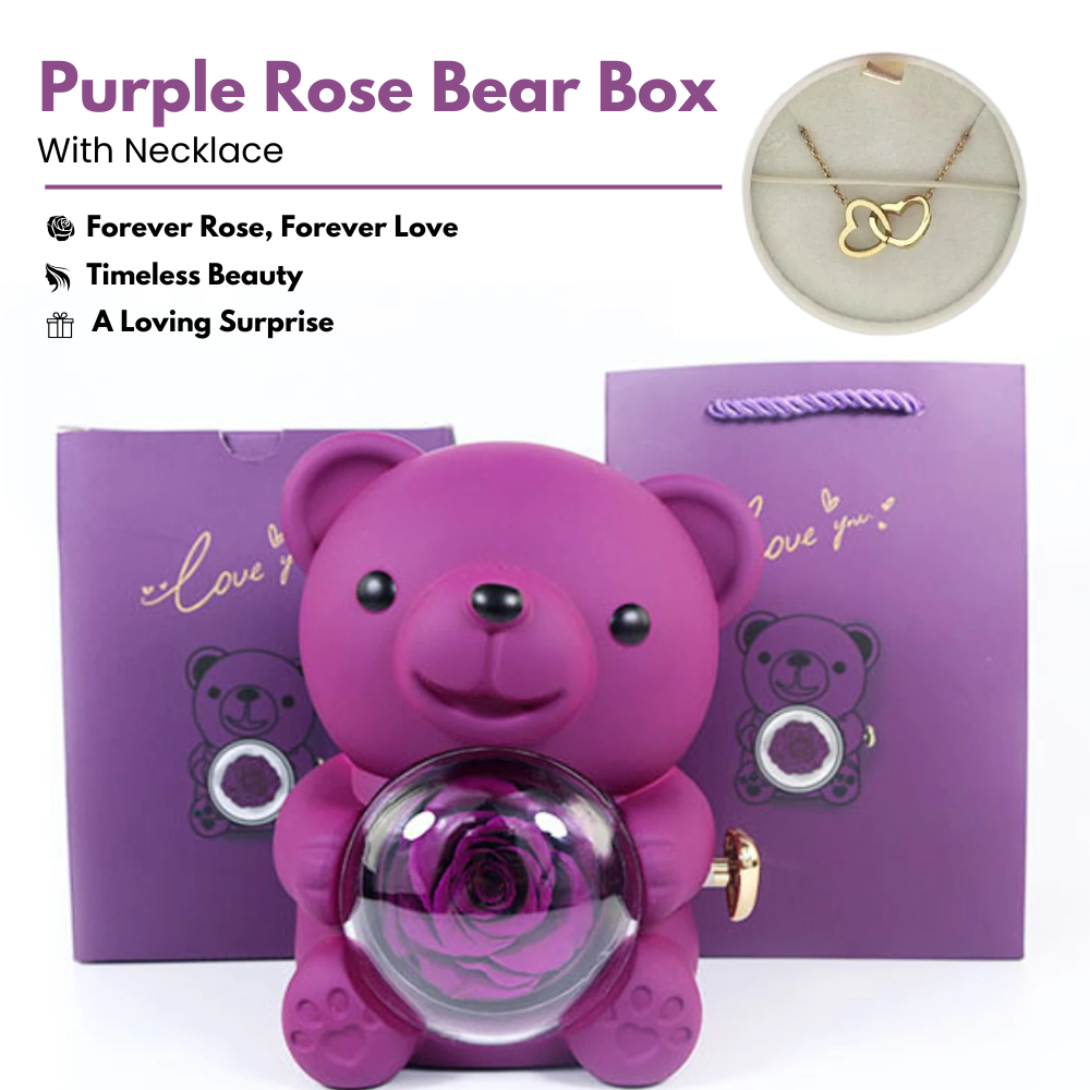 LovelyBear - Ewige Rose Bär Geschenke Box mit Halskette